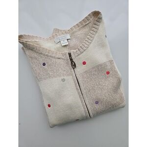 Christopher‎ & Banks Cream Checkered Dot Zip Up Cardigan Sweater Womens Medium